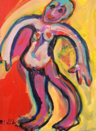 Acryl schilderij, Maya Wildevuur, Dansende vrouw, 1996